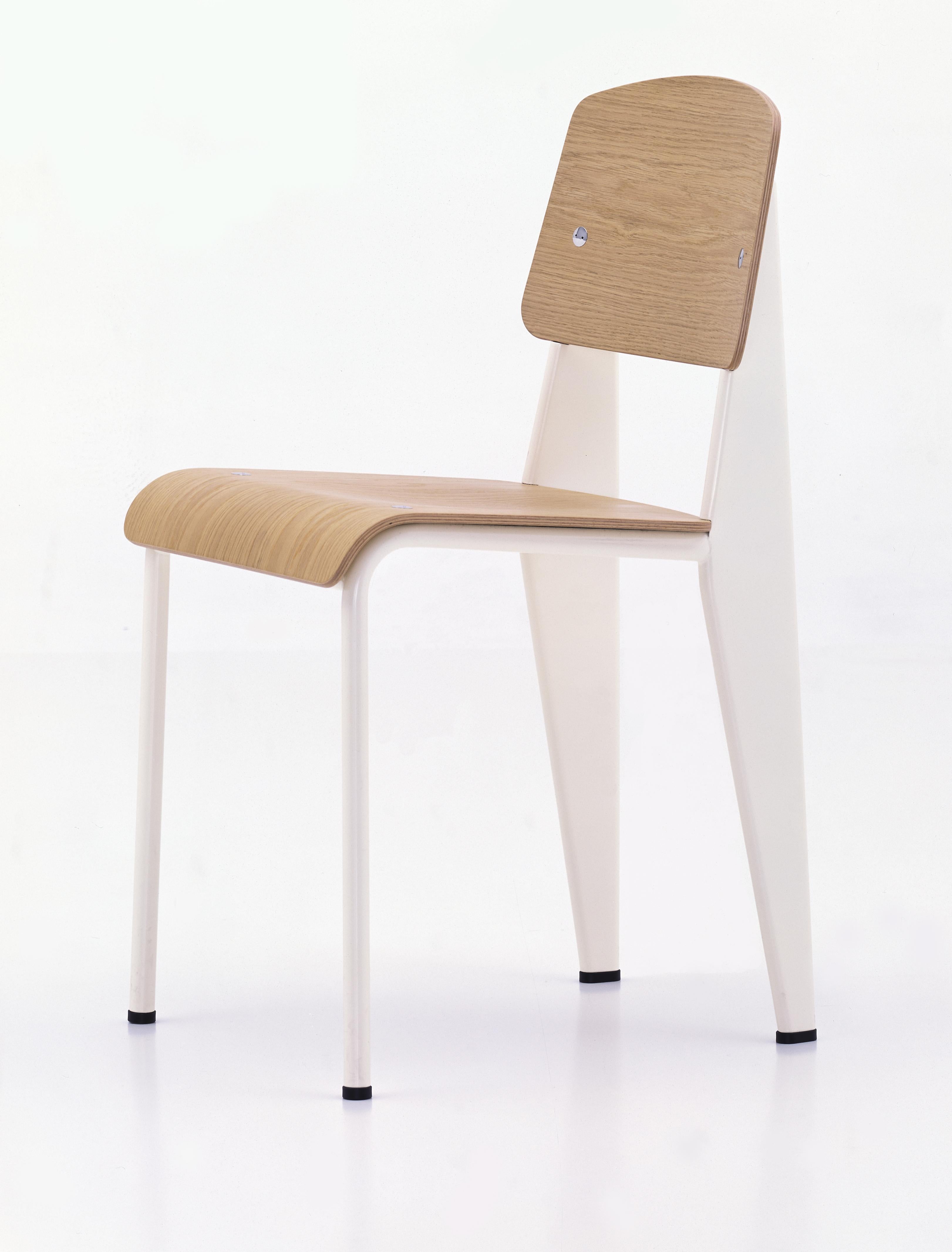 Jean Prouvé Standard Chair in Dark Oak and Ecru White Metal for Vitra 4