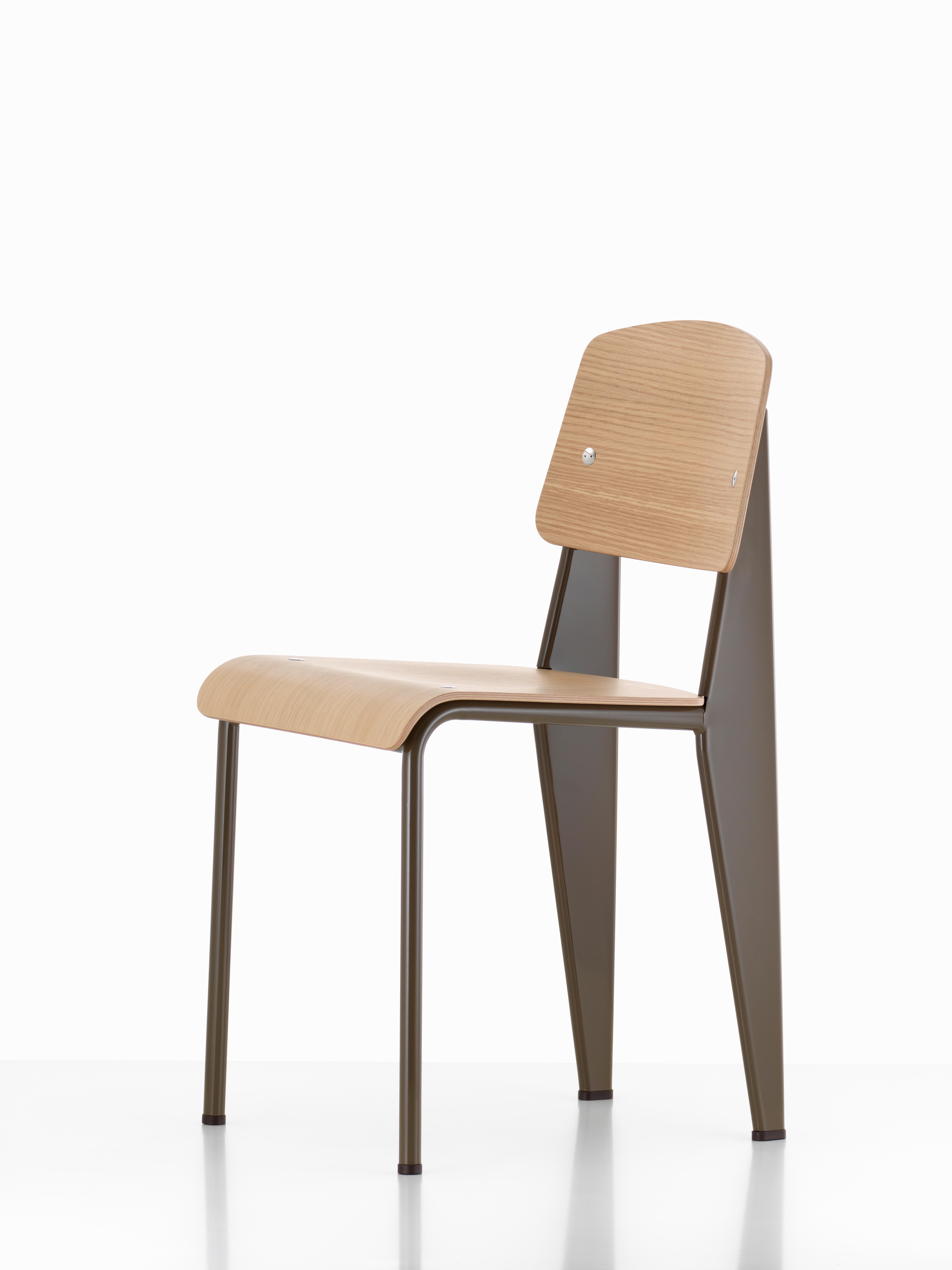 Jean Prouvé Standard Chair in Dark Oak and Ecru White Metal for Vitra 5