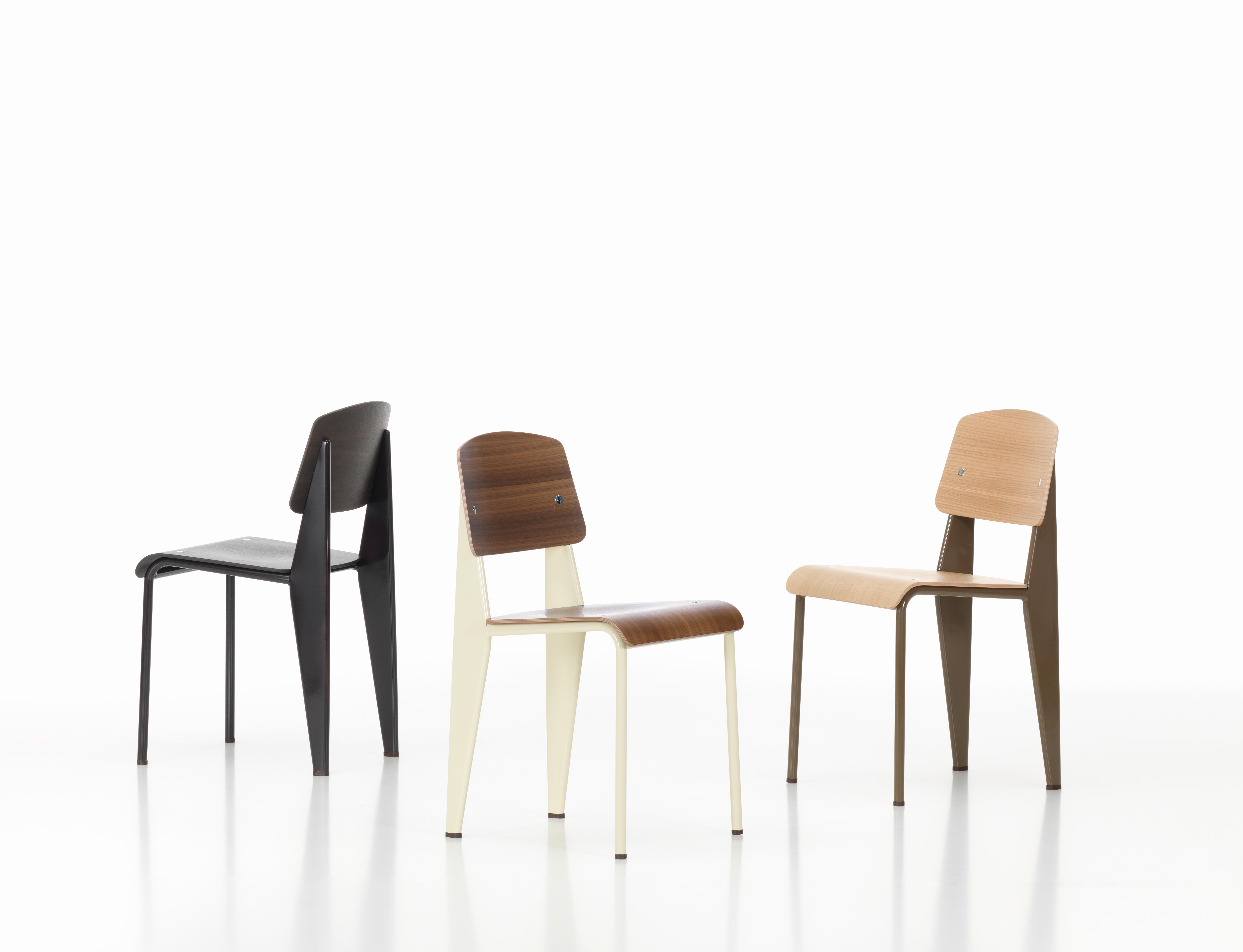 Jean Prouvé Standard Chair in Dark Oak and Ecru White Metal for Vitra 7