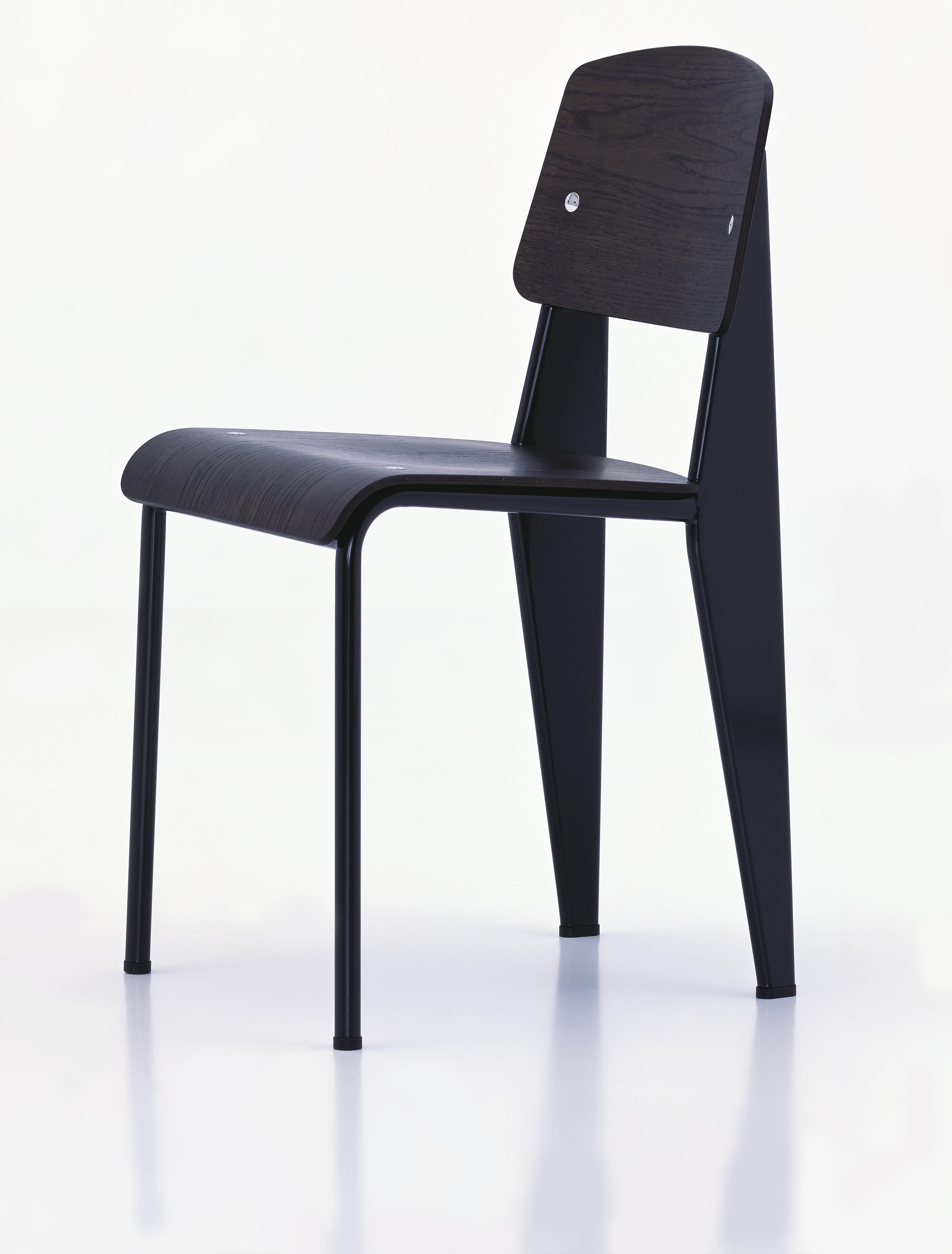 Powder-Coated Jean Prouvé Standard Chair in Dark Oak and Ecru White Metal for Vitra