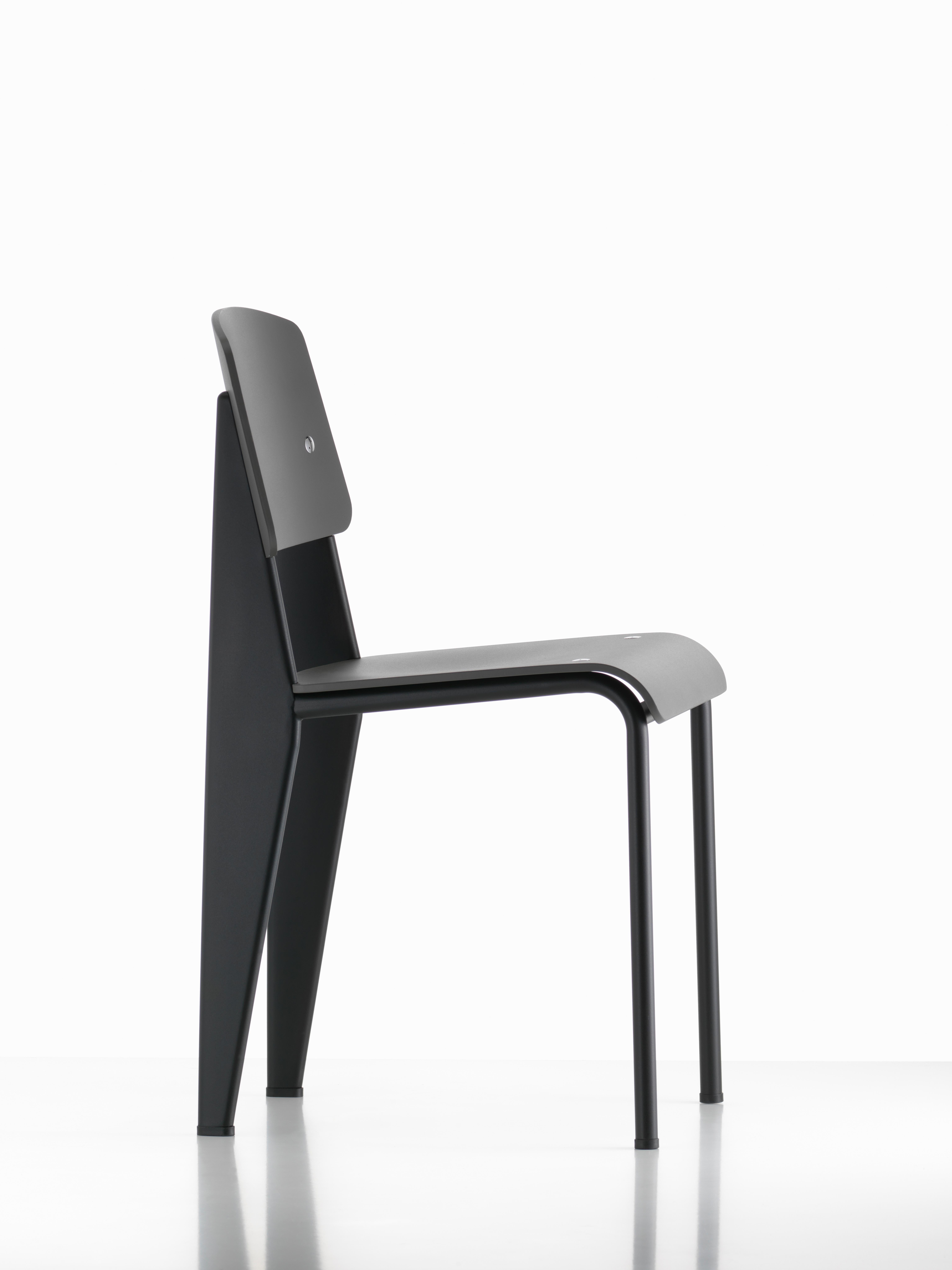 Contemporary Jean Prouvé Standard Chair in Dark Oak and Ecru White Metal for Vitra