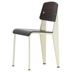 Jean Prouvé Standard Chair in Dark Oak and Ecru White Metal for Vitra