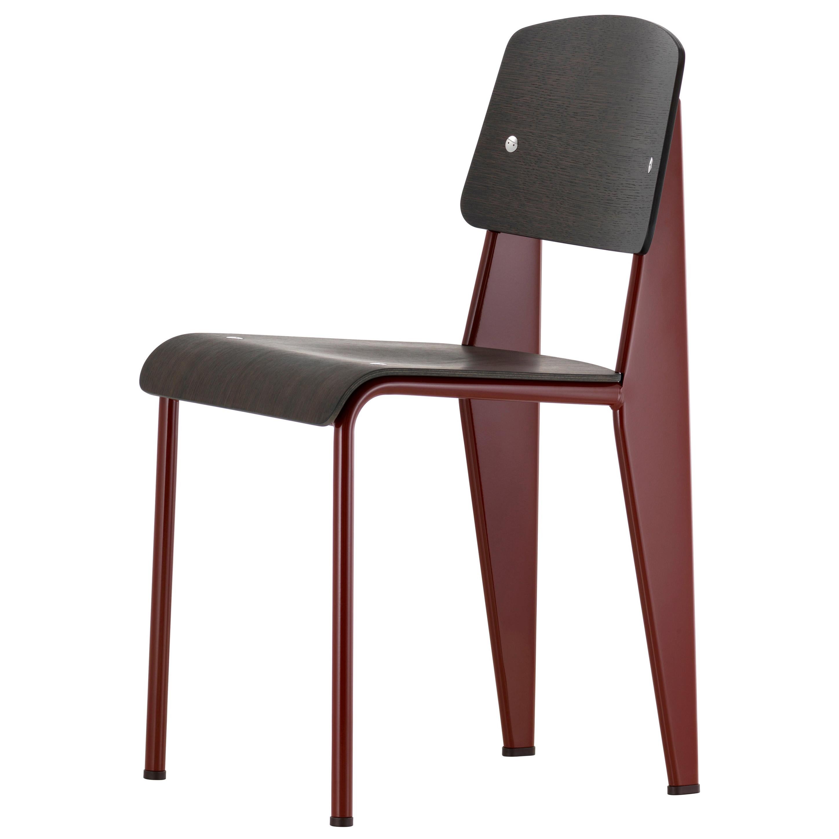 Jean Prouvé Standard Chair in Dark Oak and Red Metal for Vitra For Sale at 1stDibs
