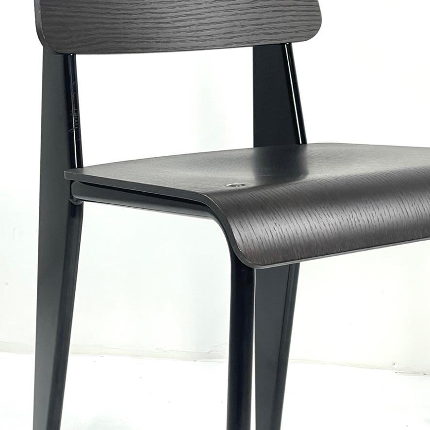 Mid-Century Modern Jean Prouvé Standard Chair in Dark Oak w Deep Black Powder Coated Steel Vitra