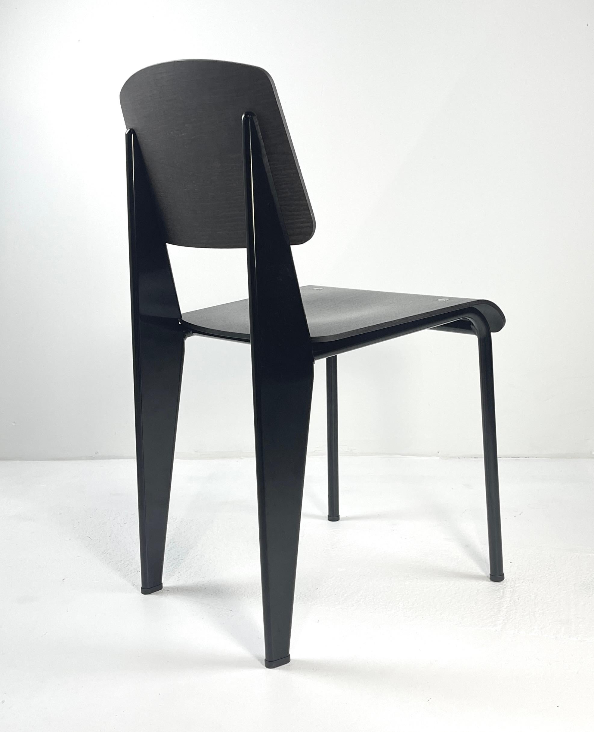 French Jean Prouvé Standard Chair in Dark Oak w Deep Black Powder Coated Steel Vitra