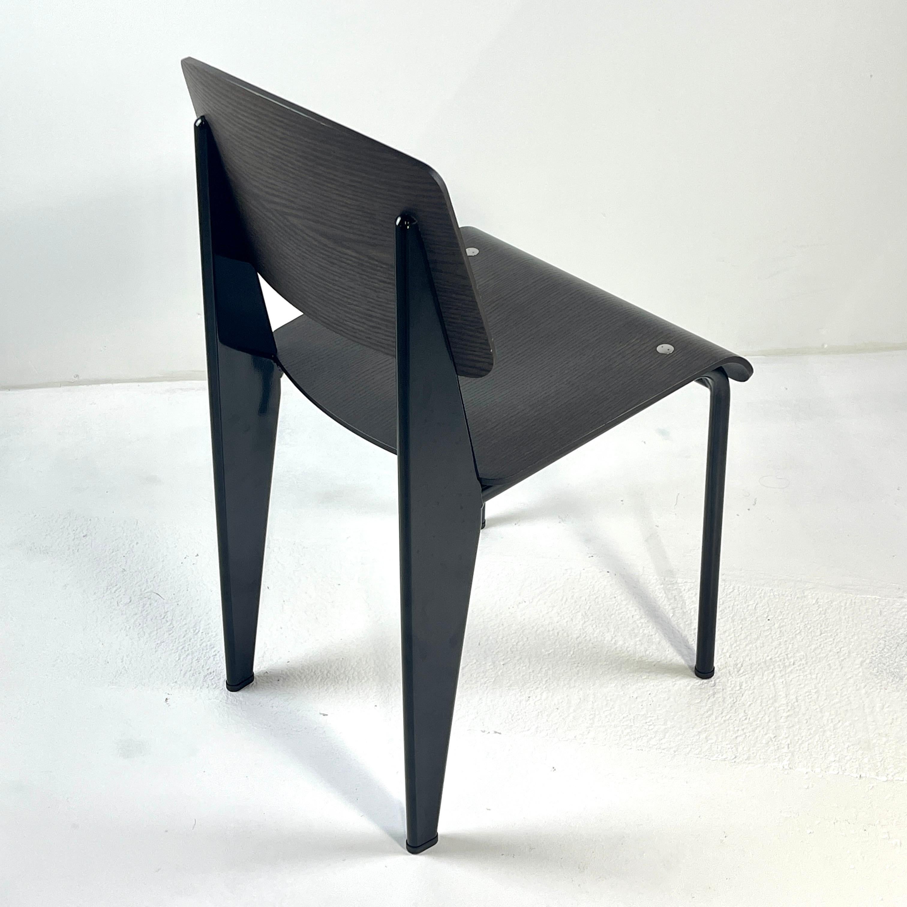 Powder-Coated Jean Prouvé Standard Chair in Dark Oak w Deep Black Powder Coated Steel Vitra