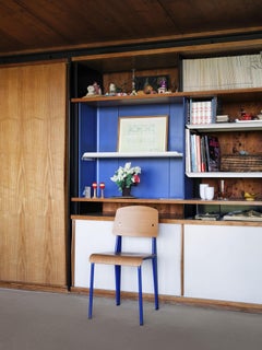 Jean Prouvé Standard Chair in Natural Oak and Blue Metal for Vitra
