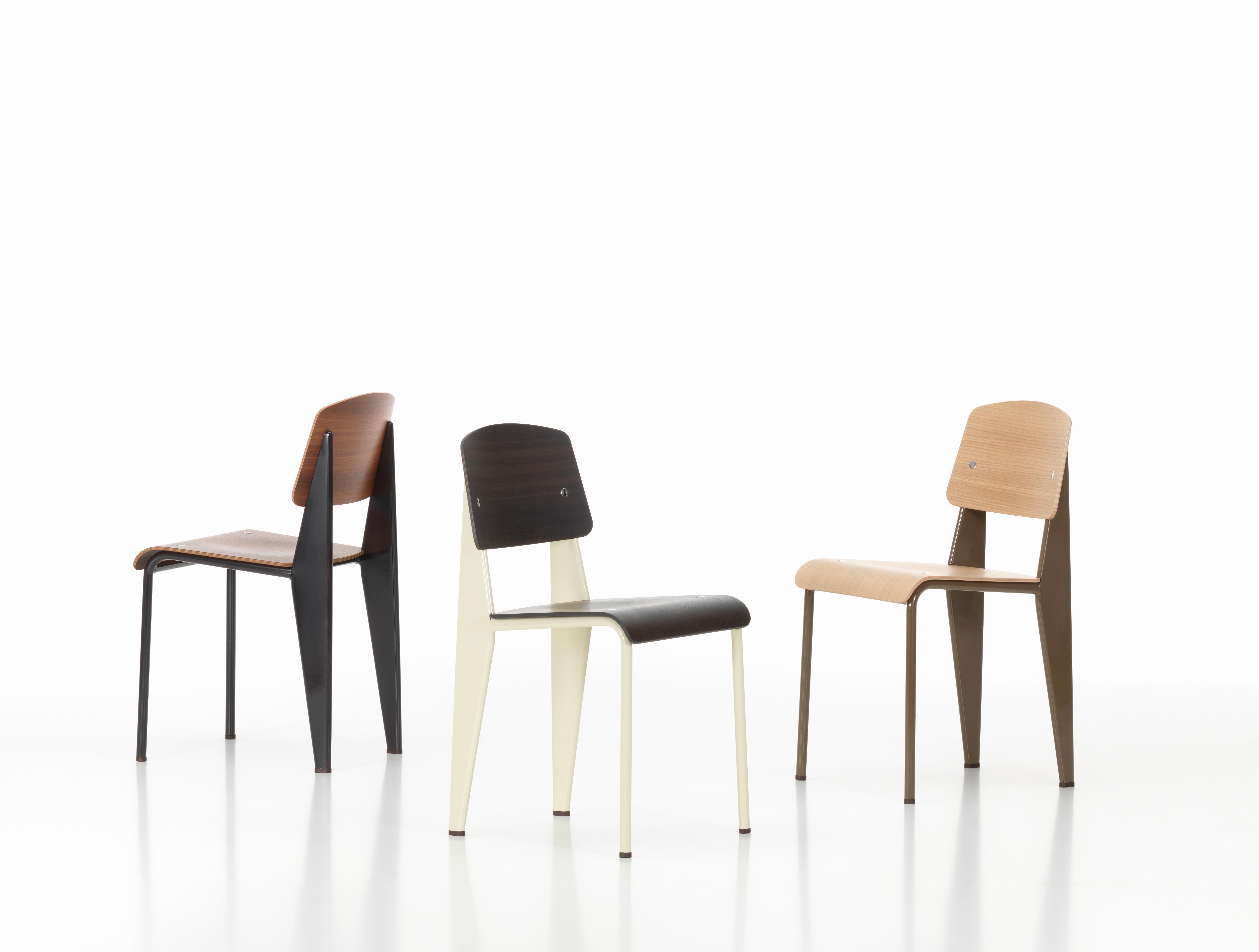 French Jean Prouvé Standard Chair in Natural Oak and Brown Metal for Vitra