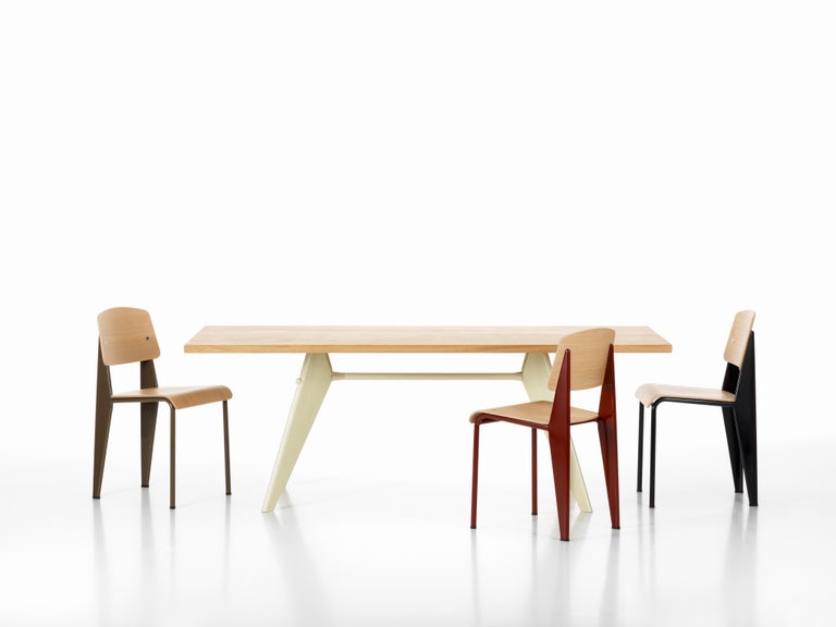Jean Prouvé Standard Chair in Natural Oak and Ecru White Metal for Vitra 8