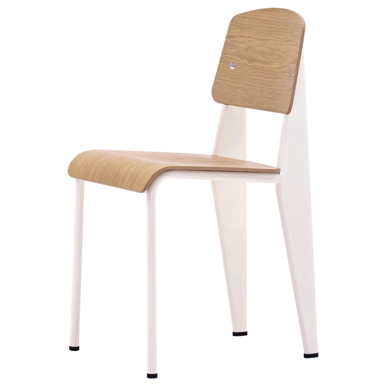 Jean Prouvé Standard Chair in Natural Oak and Ecru White Metal for Vitra