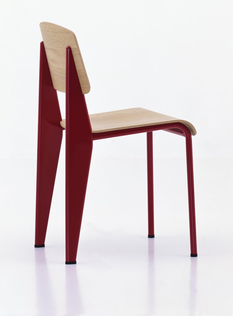 Jean Prouvé Standard Chair in Natural Oak and Red Metal for Vitra For