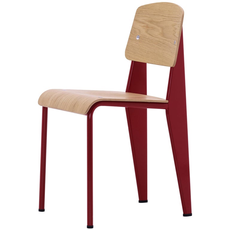 Jean Prouvé Standard Chair in Natural Oak and Japanese Red for Vitra For Sale