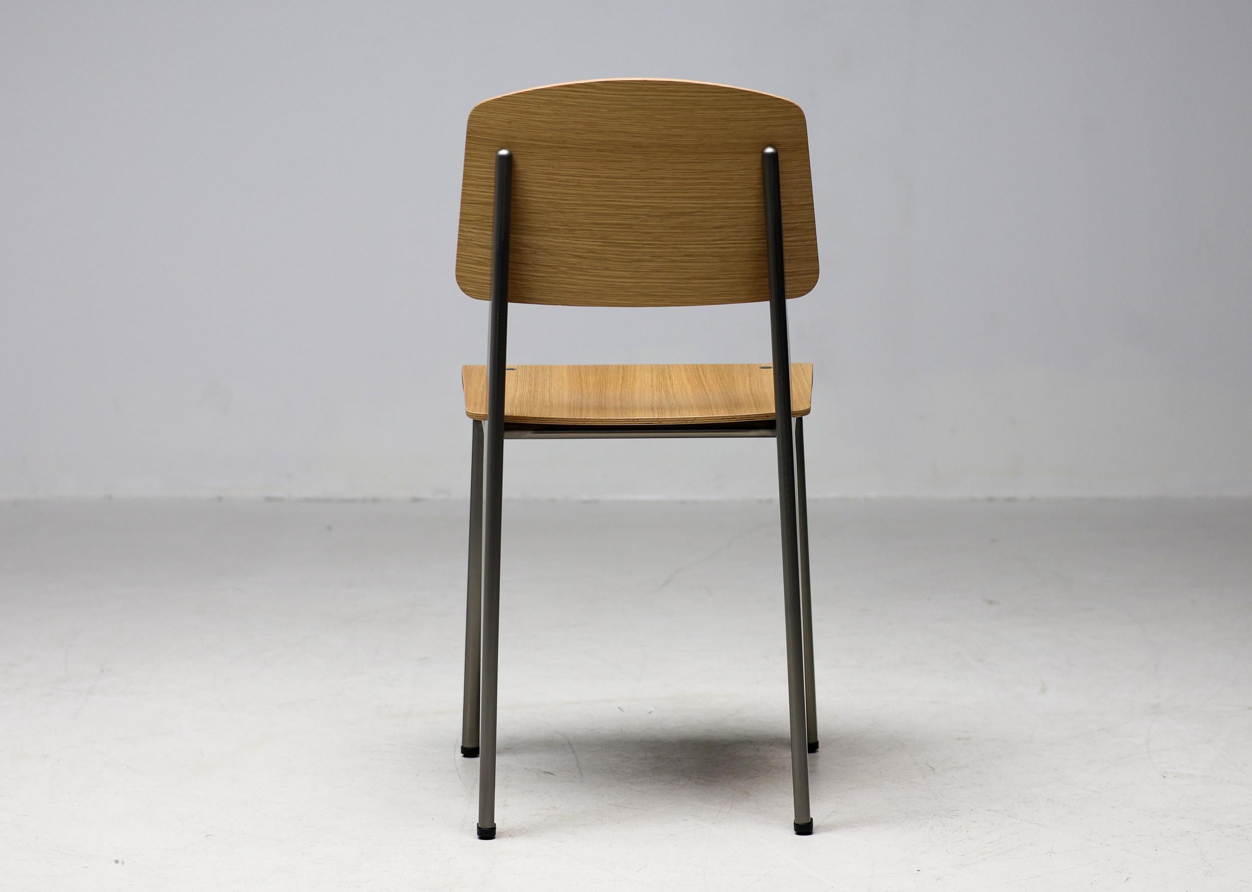 French Jean Prouvé Standard Chair Limited RAW Steel and Natural Oak by Vitra For Sale