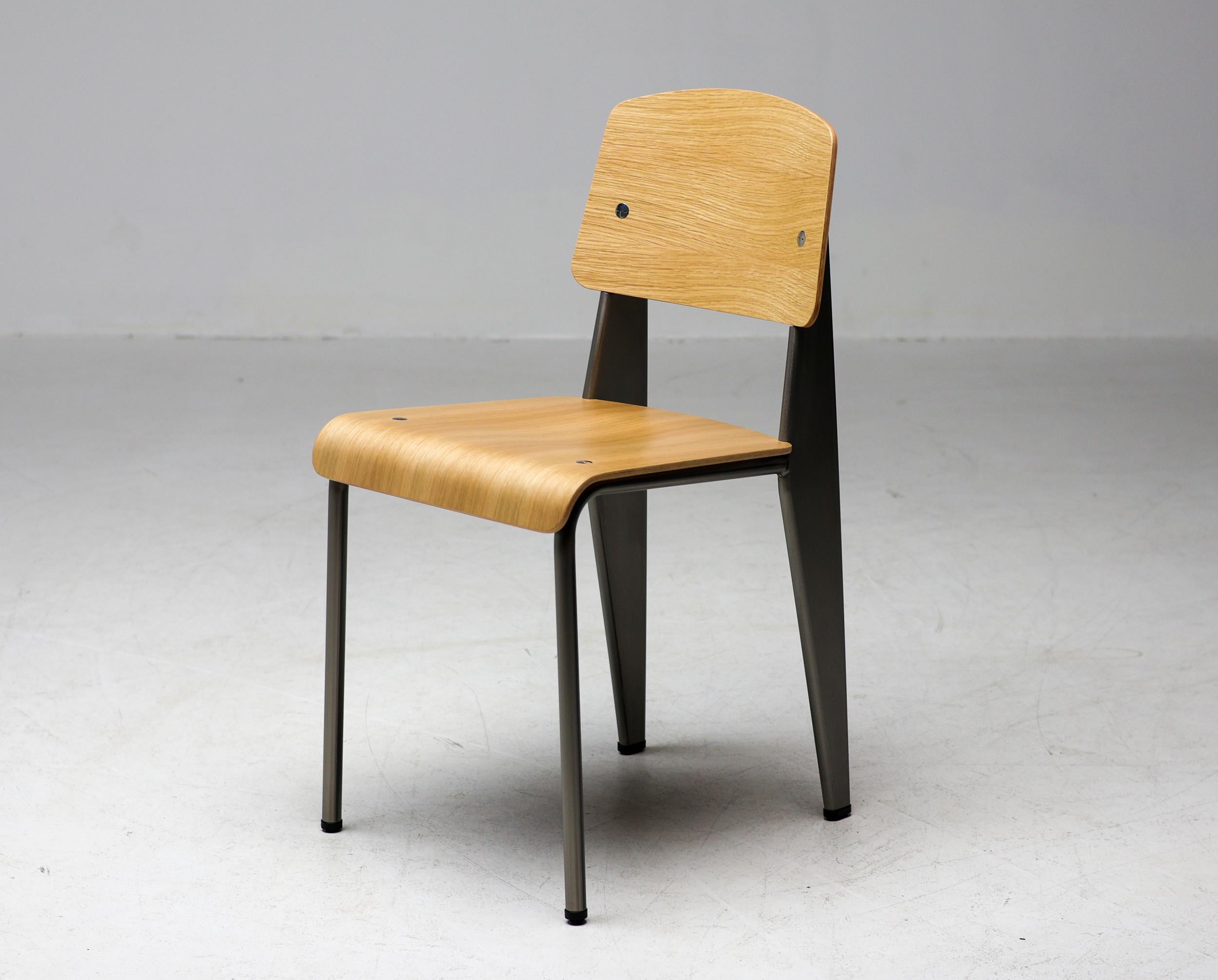 Stained Jean Prouvé Standard Chair Limited RAW Steel and Natural Oak by Vitra For Sale