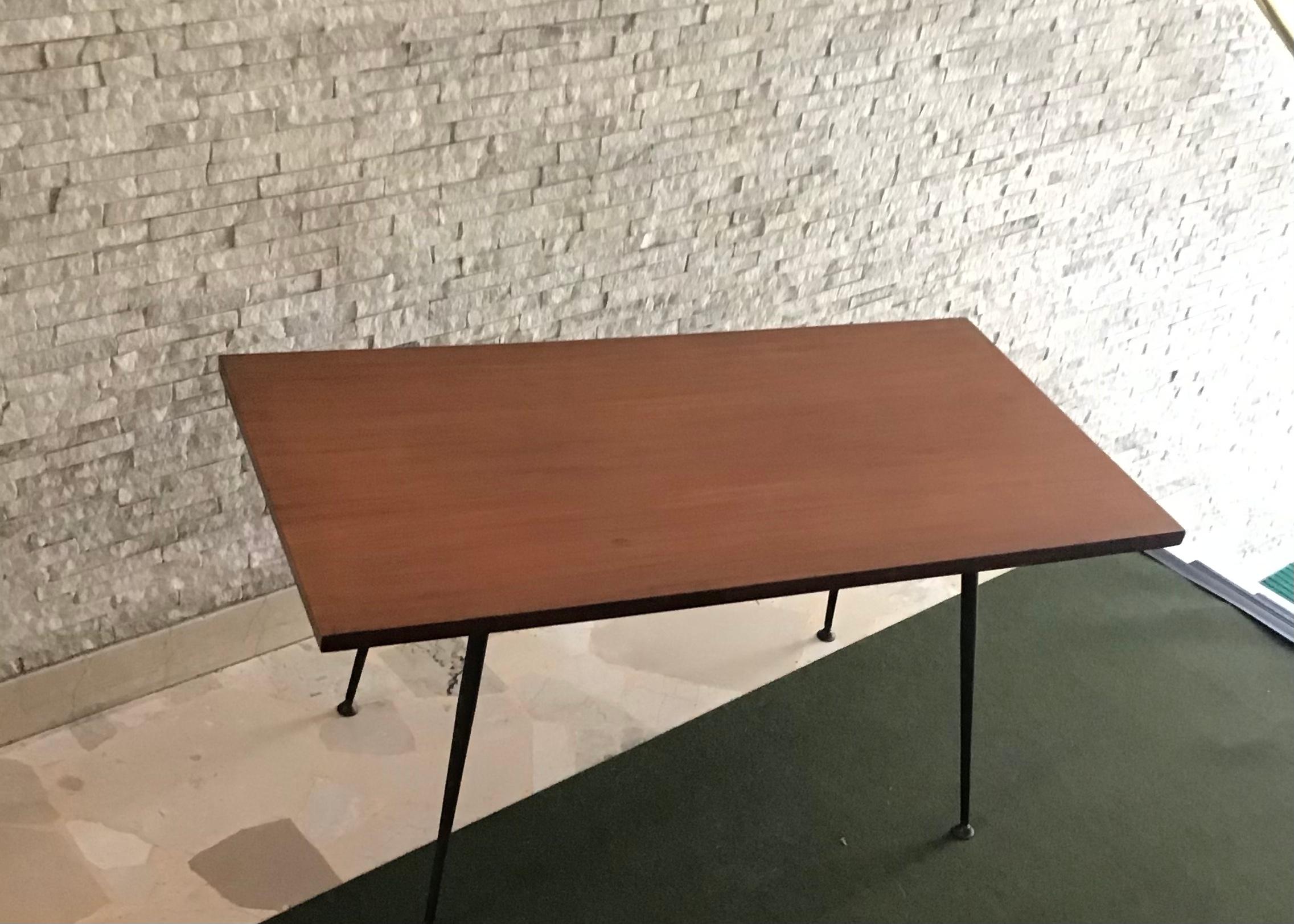 Other Jean Prouvé “Stile“ Coffee Table Wood Brass Painted Steel 1954 France For Sale