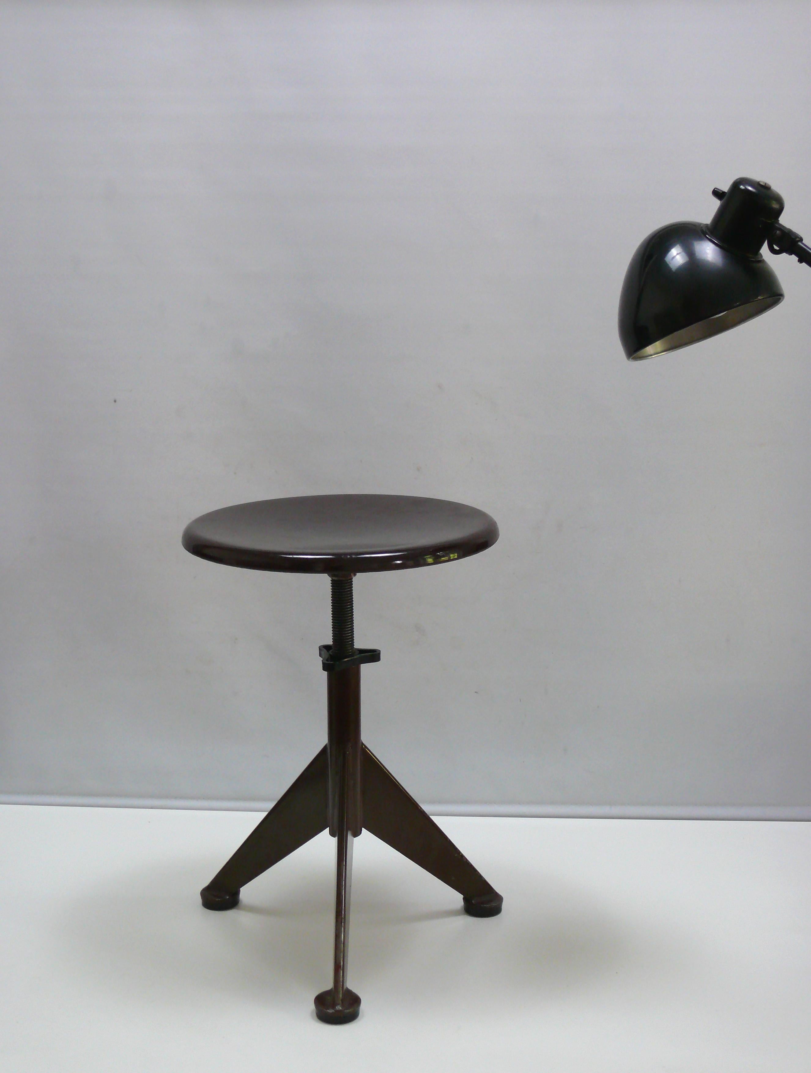 Very rare vintage swivel stool made of metal and Bakelite in good condition. Designed by Jean Prouve in 1930 for AB Odelberg Olsen, Sweden. With this pioneering design, Prouvé was way ahead of his time. The chair is in good condition. The Bakelite