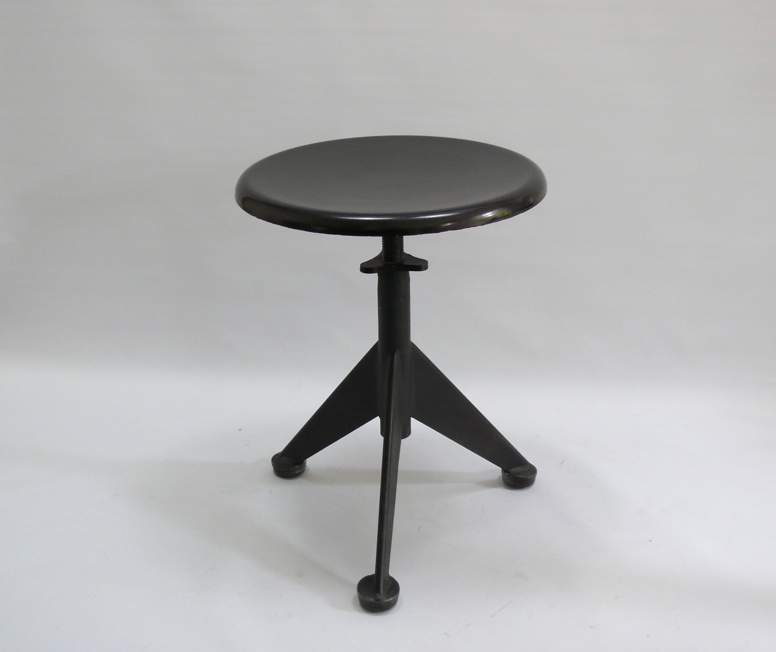 Vintage swivel stool made of metal and Bakelite in good condition. Designed by Jean Prouvé in 1930 for AB Odelberg Olsen, Sweden. With this pioneering design, Prouvé was far ahead of his time. The seat is made of Bakelite, unfortunately with some