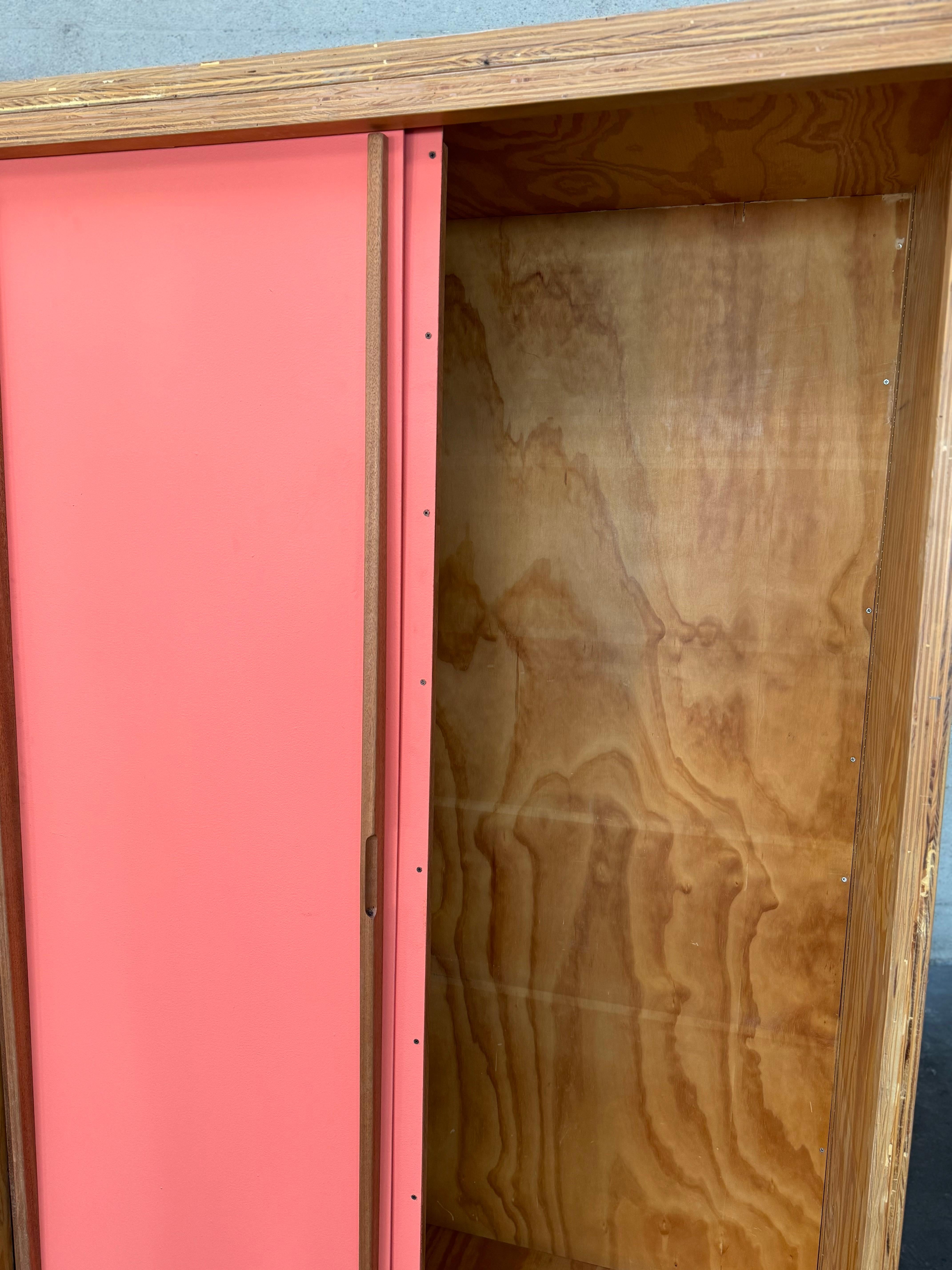 Hand-Crafted Jean Prouve Style Cabinet with Sliding Doors For Sale