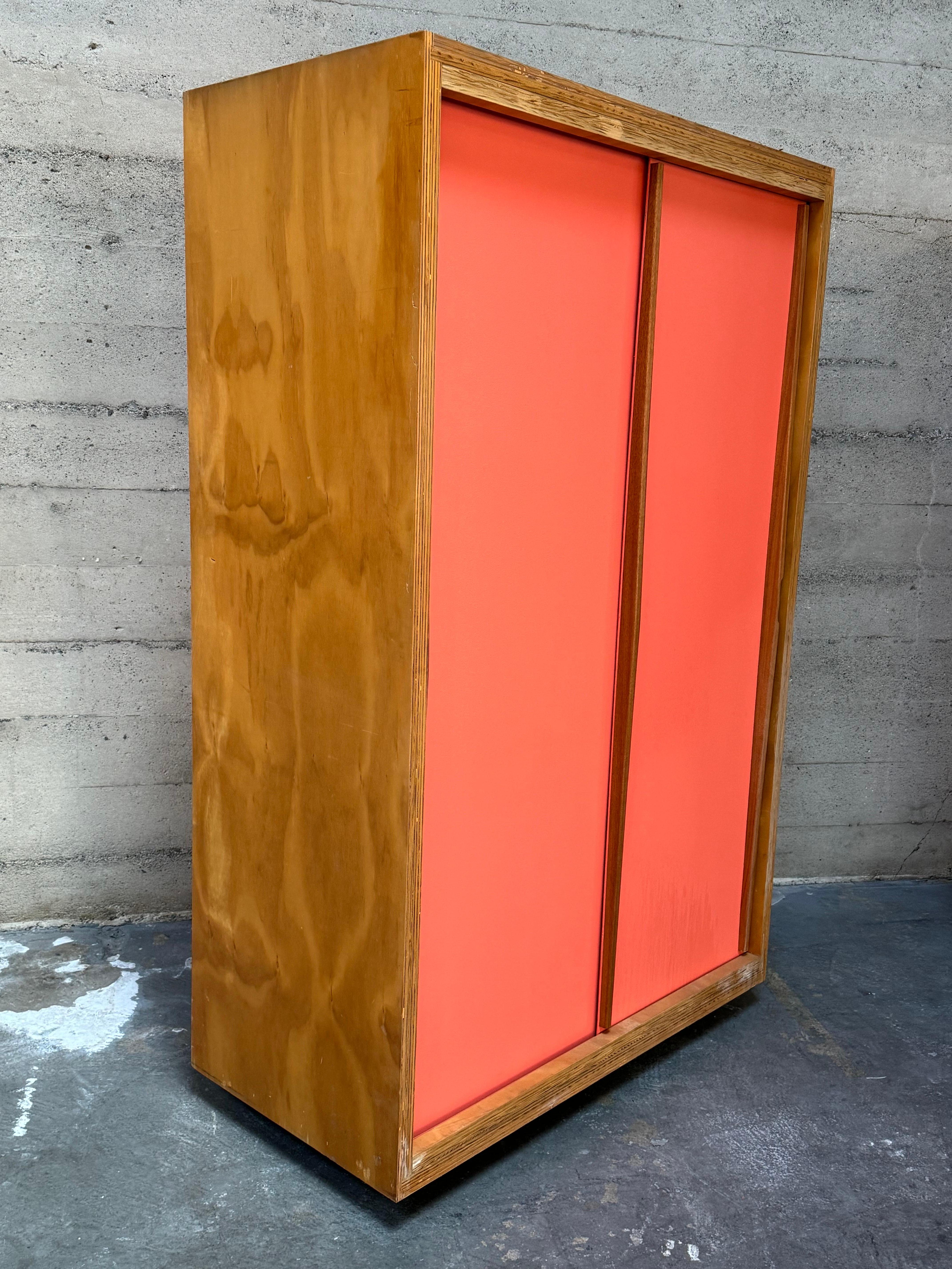 Late 20th Century Jean Prouve Style Cabinet with Sliding Doors For Sale