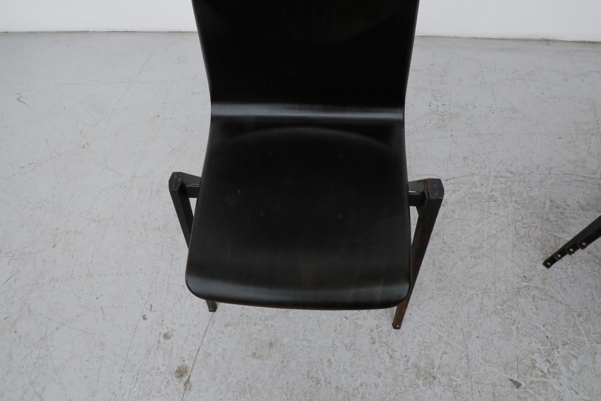 Jean Prouve Style Dark Espresso Toned Industrial Stacking Chairs For Sale 3