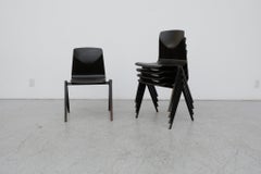 Mid-Century Jean Prouve Style Dark Espresso Toned Industrial Stacking Chairs