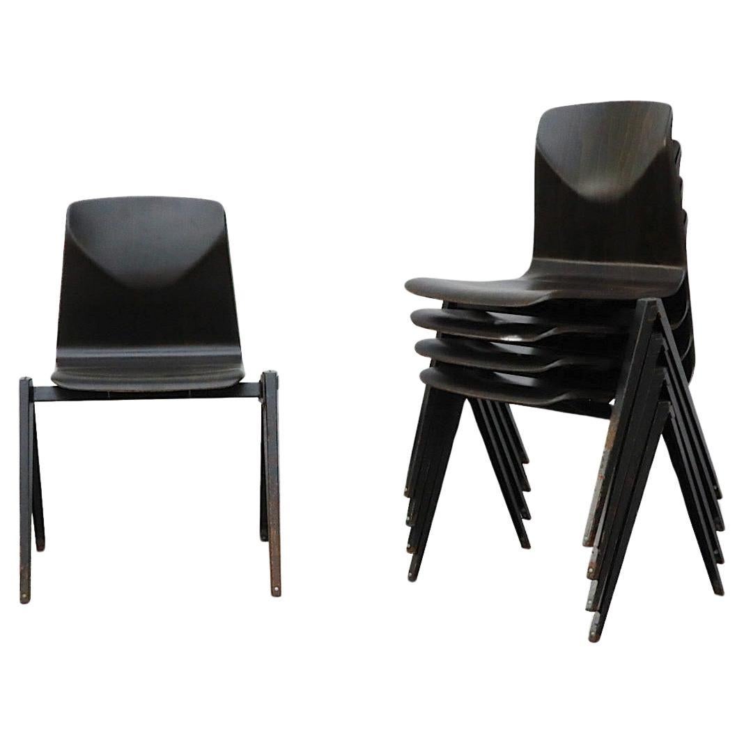 Jean Prouve Style Dark Espresso Toned Industrial Stacking Chairs