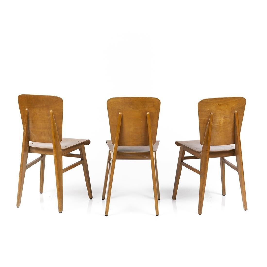 French Jean Prouvé Style Dining Chairs, Set of Six, France, circa 1950s For Sale
