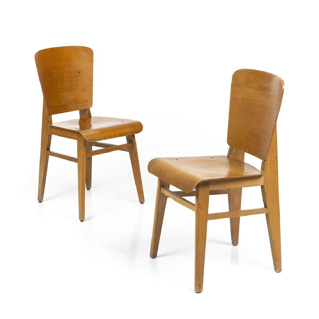 Molded Jean Prouvé Style Dining Chairs, Set of Six, France, circa 1950s For Sale