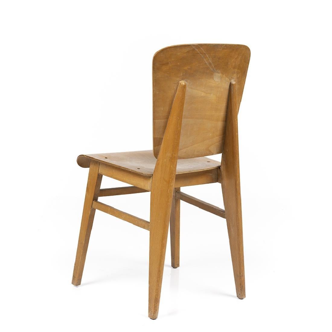 Jean Prouvé Style Dining Chairs, Set of Six, France, circa 1950s In Good Condition For Sale In New York, NY