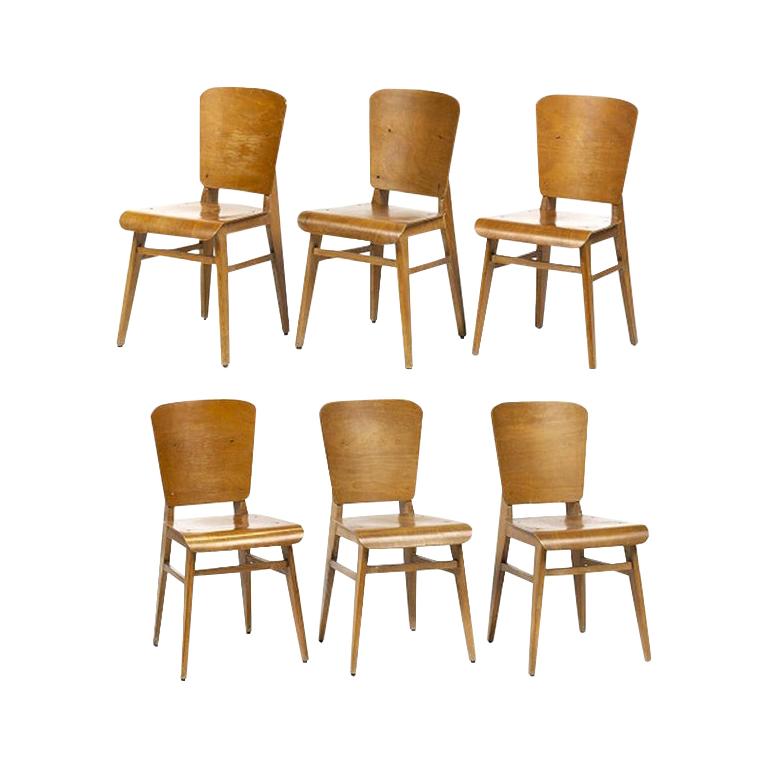 Jean Prouvé Style Dining Chairs, Set of Six, France, circa 1950s For Sale