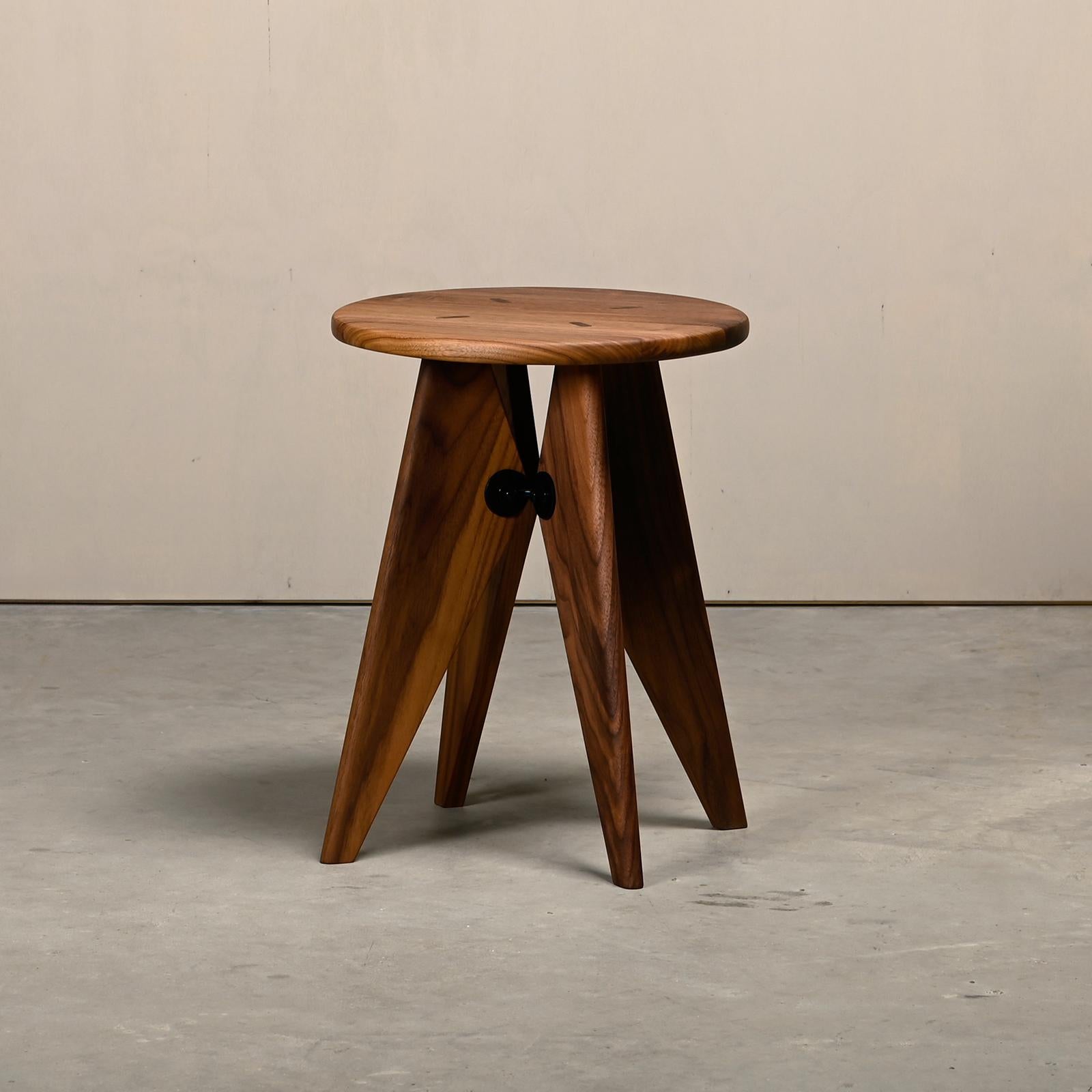 Mid-Century Modern Jean Prouvé Tabouret Solvay / Bois Stool in Solid Natural Walnut by Vitra For Sale