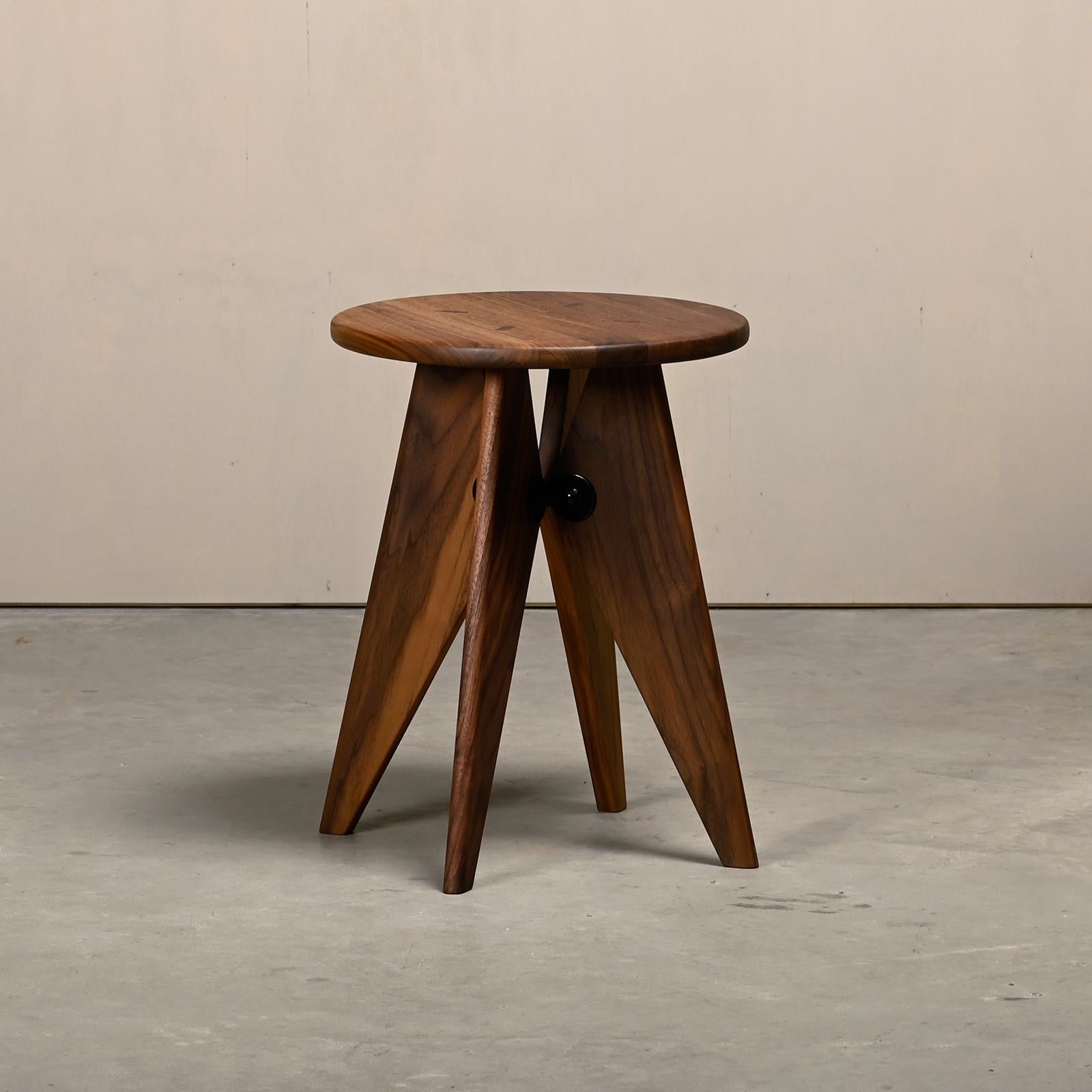 German Jean Prouvé Tabouret Solvay / Bois Stool in Solid Natural Walnut by Vitra For Sale