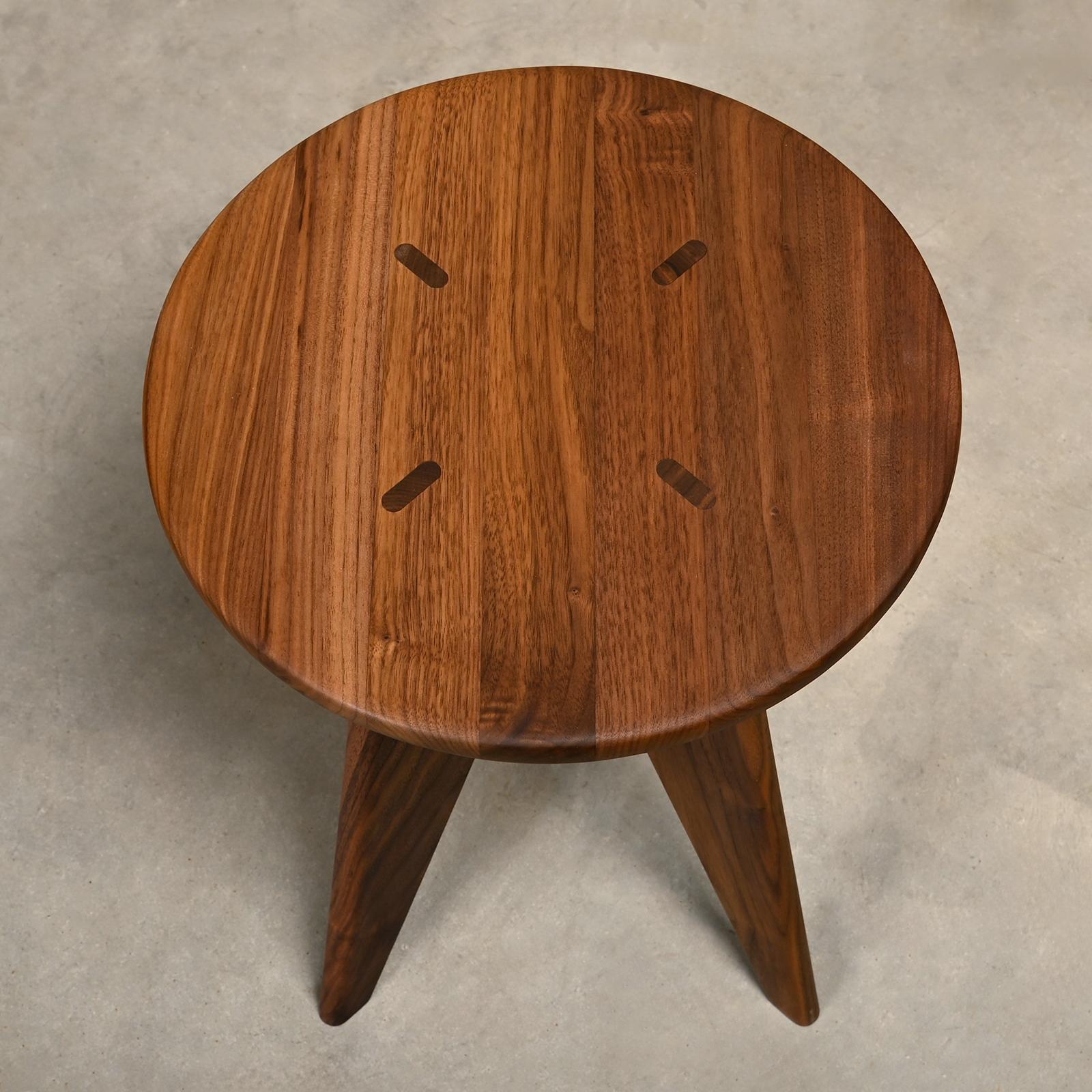 Metal Jean Prouvé Tabouret Solvay / Bois Stool in Solid Natural Walnut by Vitra For Sale