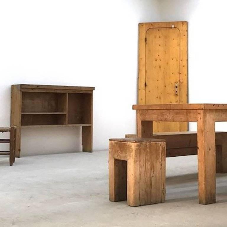 Jean Prouvé with Guy Rey-Millet, Pair of Stools and One Bench, circa 1967 4