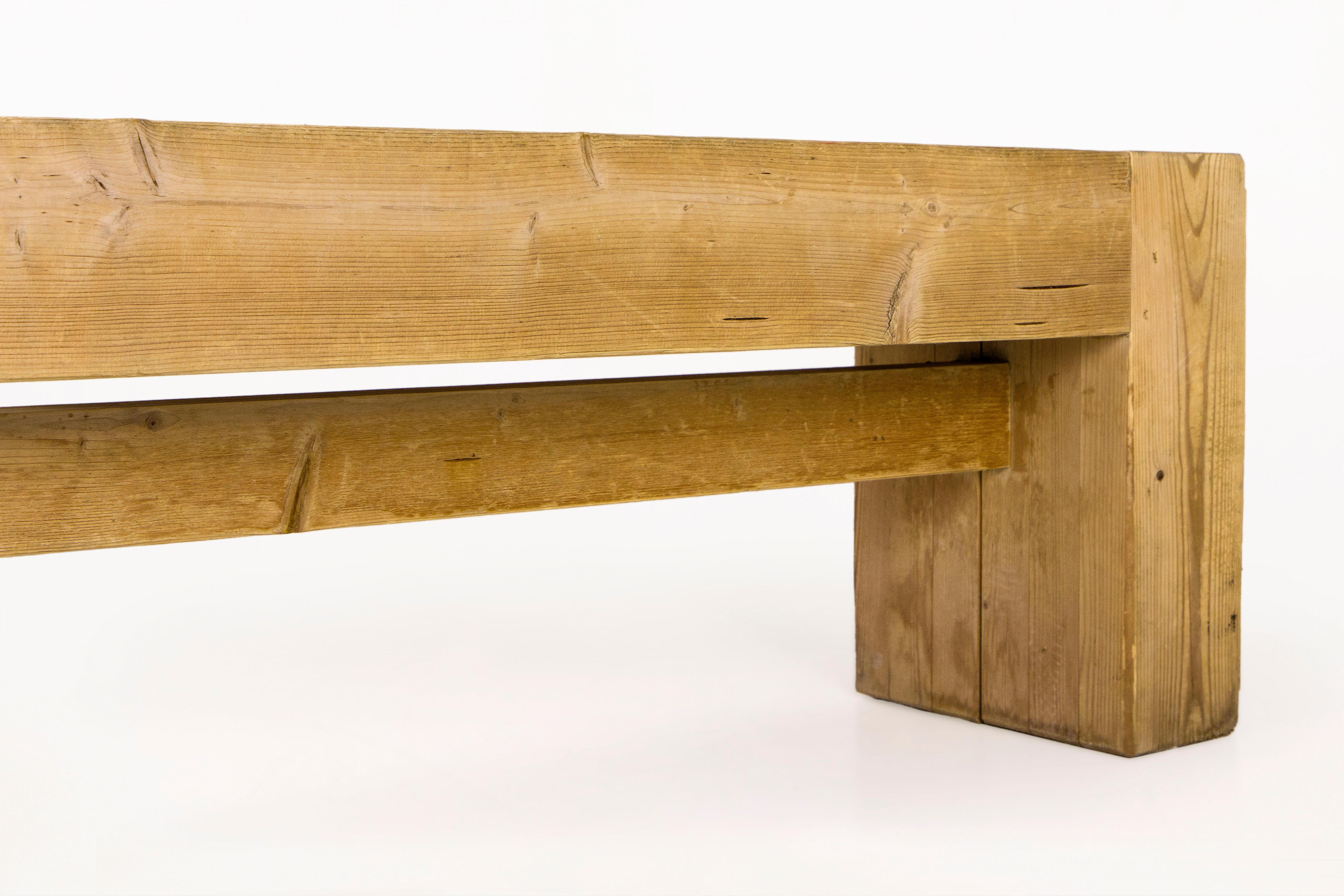 French Jean Prouvé with Guy Rey-Millet, Wooden Bench, France, circa 1967