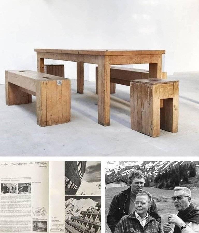 Mid-20th Century Jean Prouvé with Guy Rey-Millet, Wooden Bench, France, circa 1967