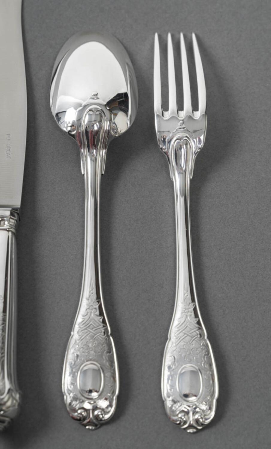 JEAN PUIFORCAT – 72-Pieces Solid Silver Cutlery Set – ELYSEE Model, unnumbered. 6