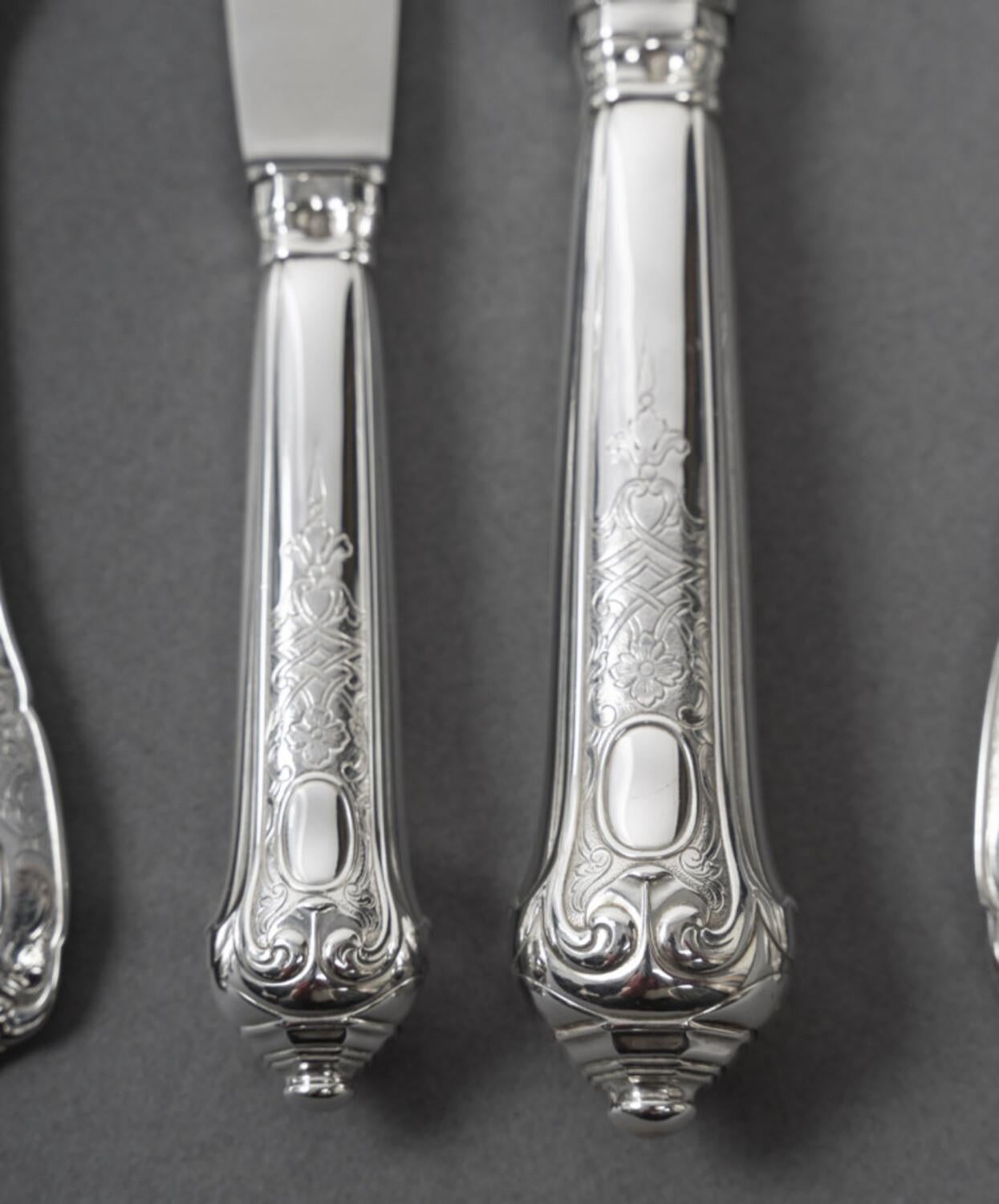 JEAN PUIFORCAT – 72-Pieces Solid Silver Cutlery Set – ELYSEE Model, unnumbered. 7