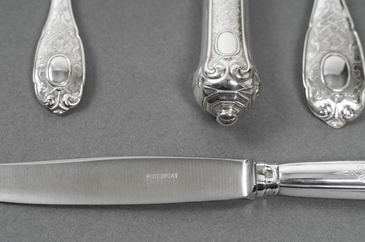 JEAN PUIFORCAT – 72-Pieces Solid Silver Cutlery Set – ELYSEE Model, unnumbered. 8