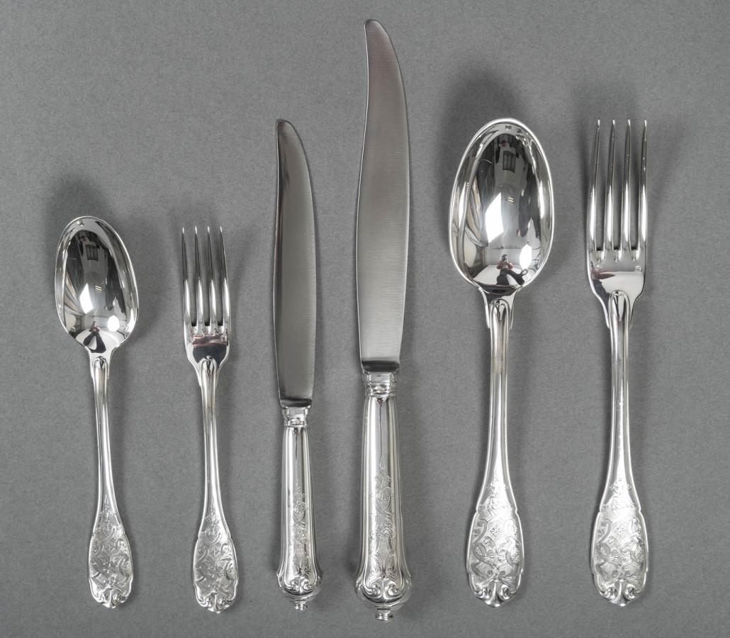 JEAN PUIFORCAT – 72-Pieces Solid Silver Cutlery Set – ELYSEE Model, unnumbered. 9