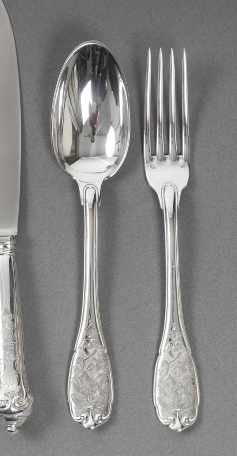 French JEAN PUIFORCAT – 72-Pieces Solid Silver Cutlery Set – ELYSEE Model, unnumbered.