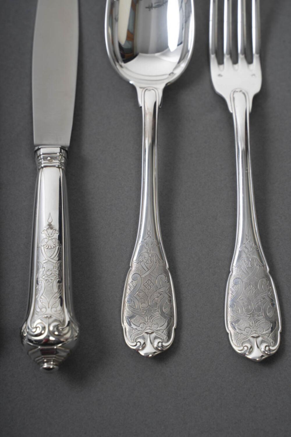 JEAN PUIFORCAT – 72-Pieces Solid Silver Cutlery Set – ELYSEE Model, unnumbered. 3