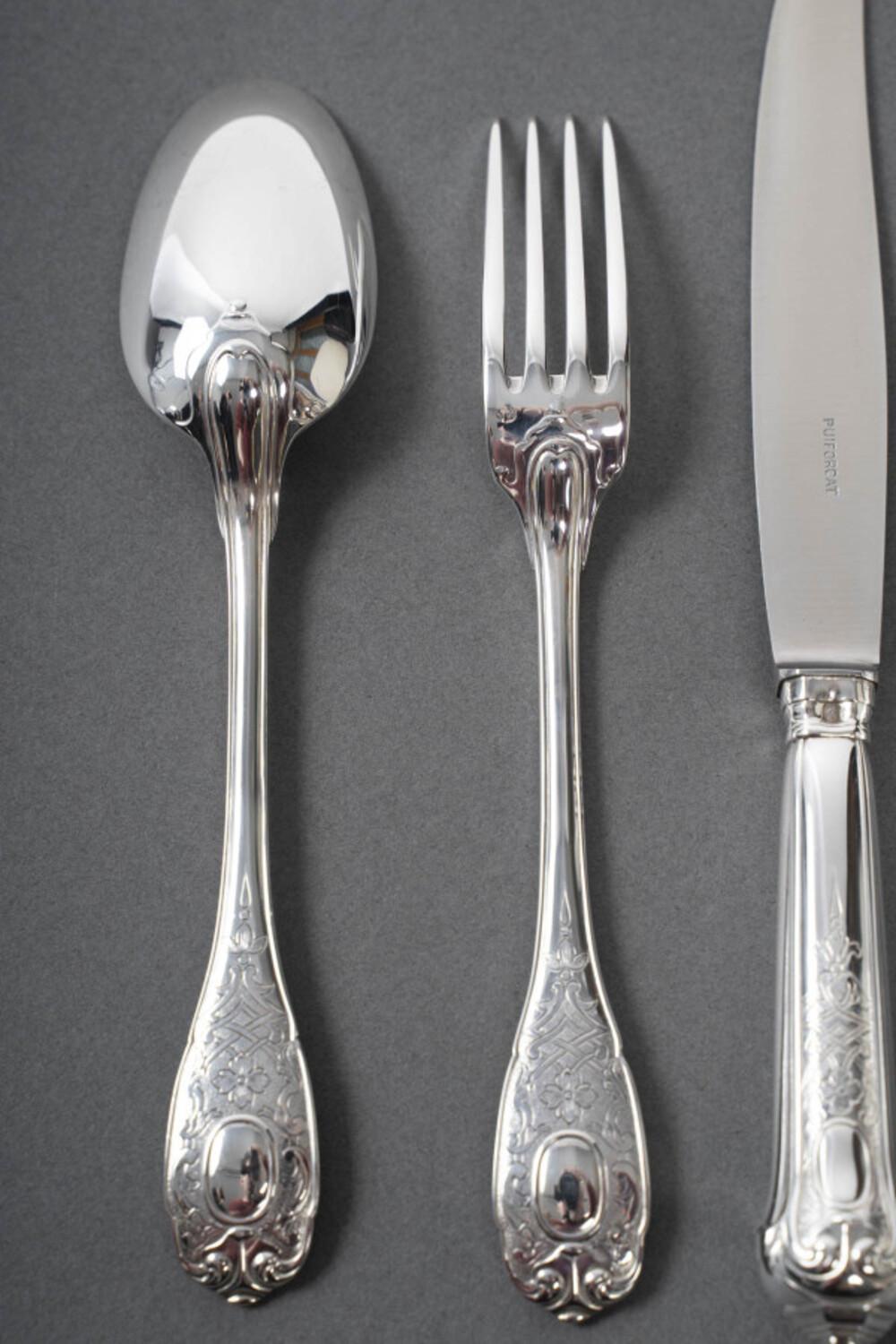 JEAN PUIFORCAT – 72-Pieces Solid Silver Cutlery Set – ELYSEE Model, unnumbered. 4