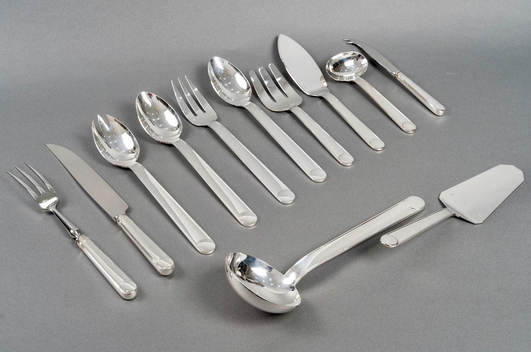 Jean Puiforcat Art Deco Cutlery Flatware Normandie Plated 8 People 92 Pieces 4