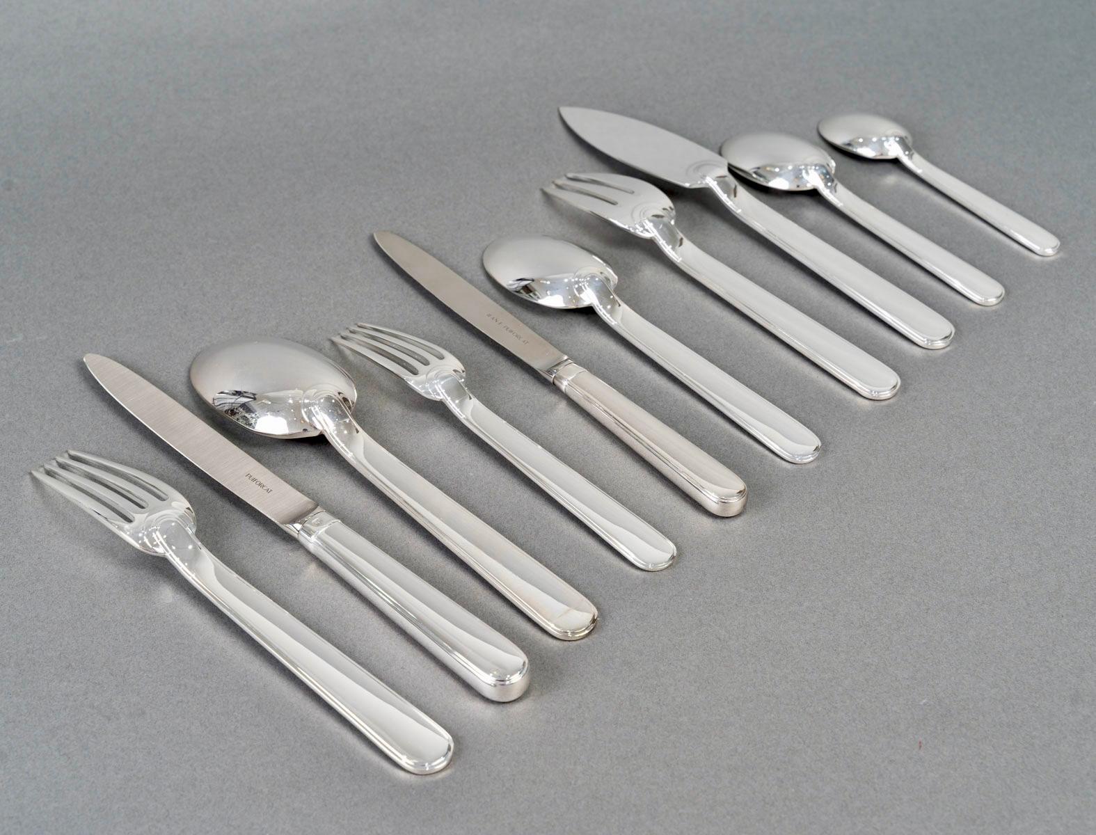 Jean Puiforcat Art Deco Cutlery Flatware Normandie Plated 8 People 92 Pieces 1