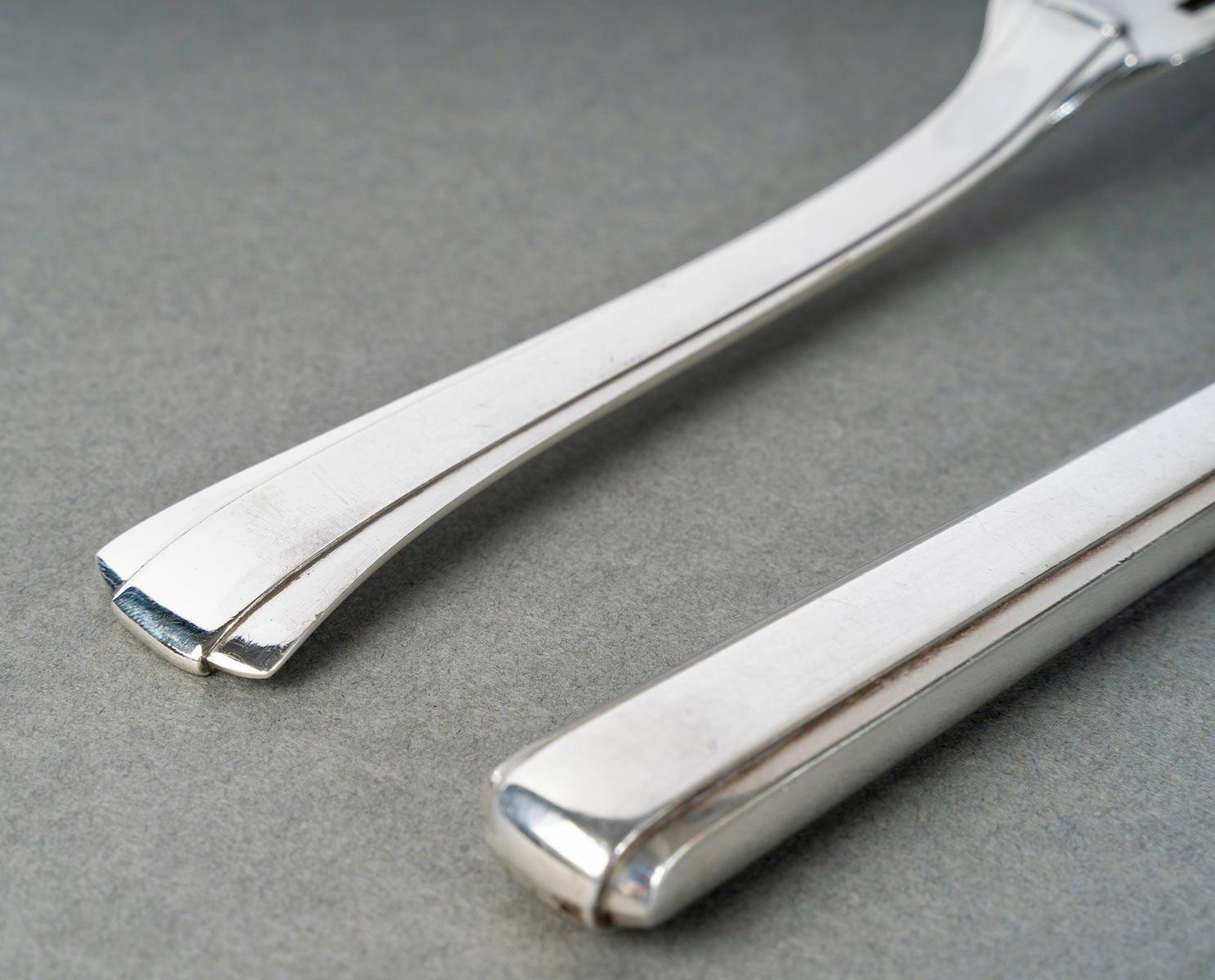 Jean Puiforcat Cubertería Art Decó Cubiertos Papiro Dinard Plata de Ley 120 Pces en venta 5