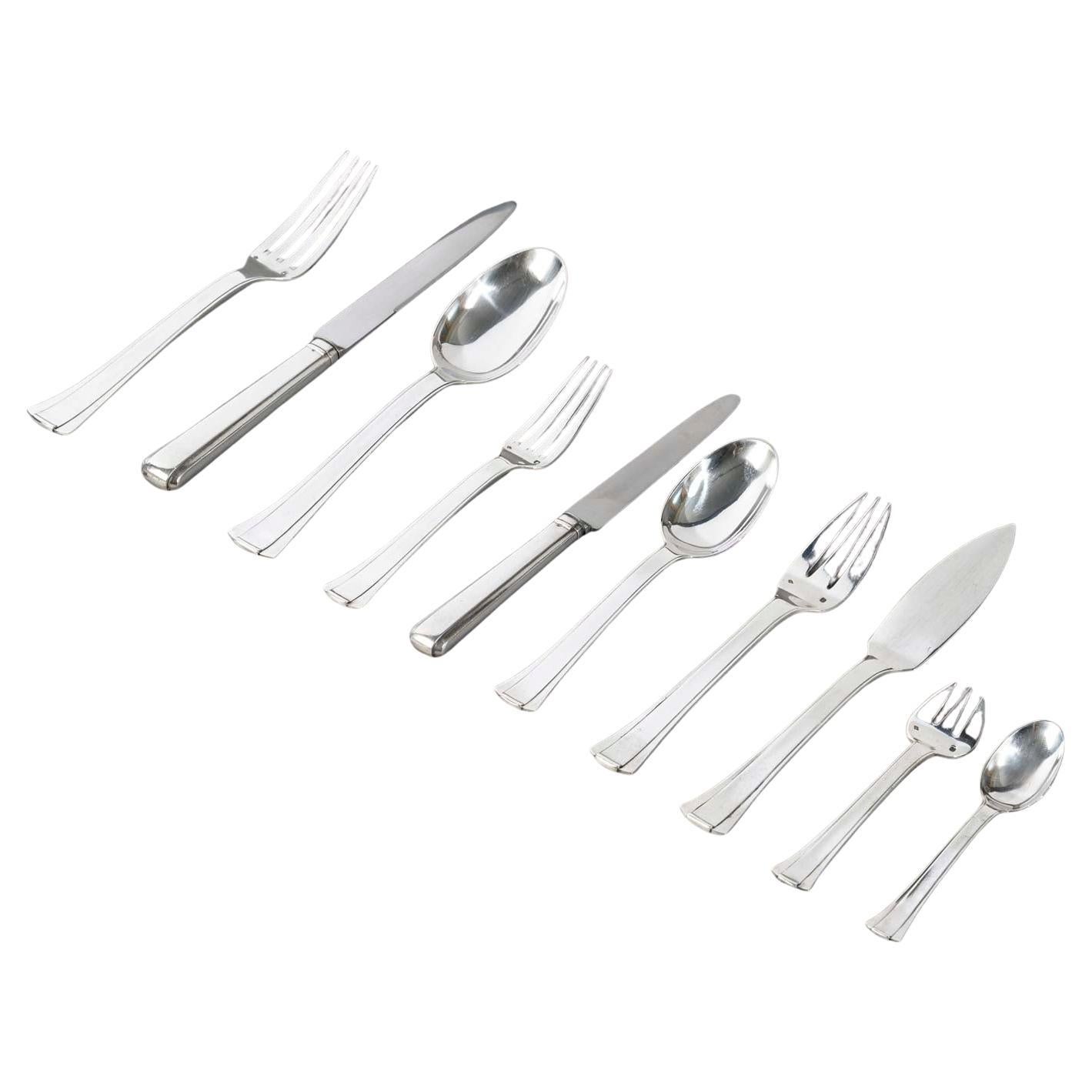 Jean Puiforcat Cubertería Art Decó Cubiertos Papiro Dinard Plata de Ley 120 Pces en venta