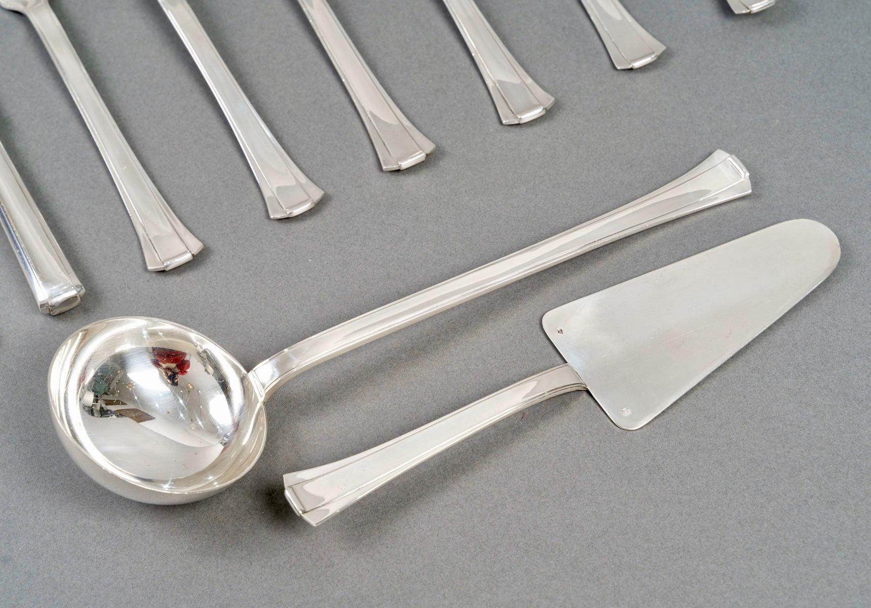 Jean Puiforcat Art Deco Couverts Papyrus Dinard Sterling Silver 131 Pces 4