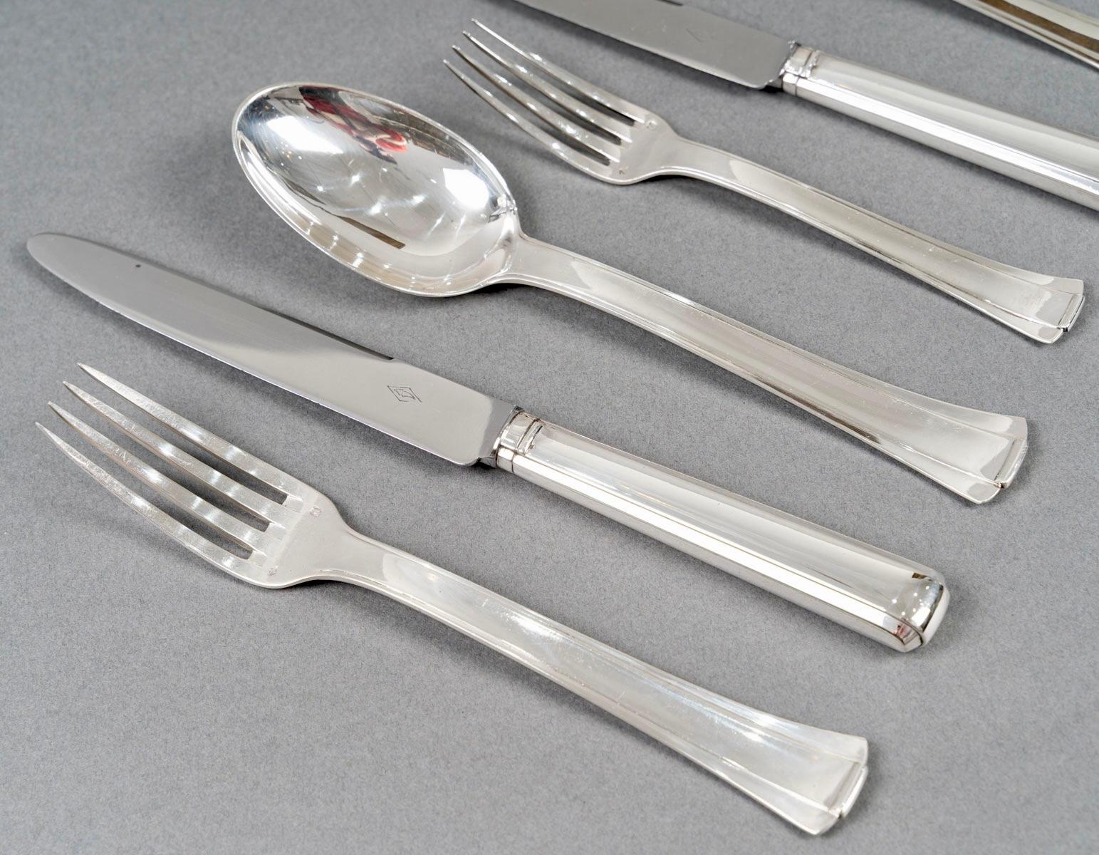 Art déco Jean Puiforcat Art Deco Couverts Papyrus Dinard Sterling Silver 131 Pces