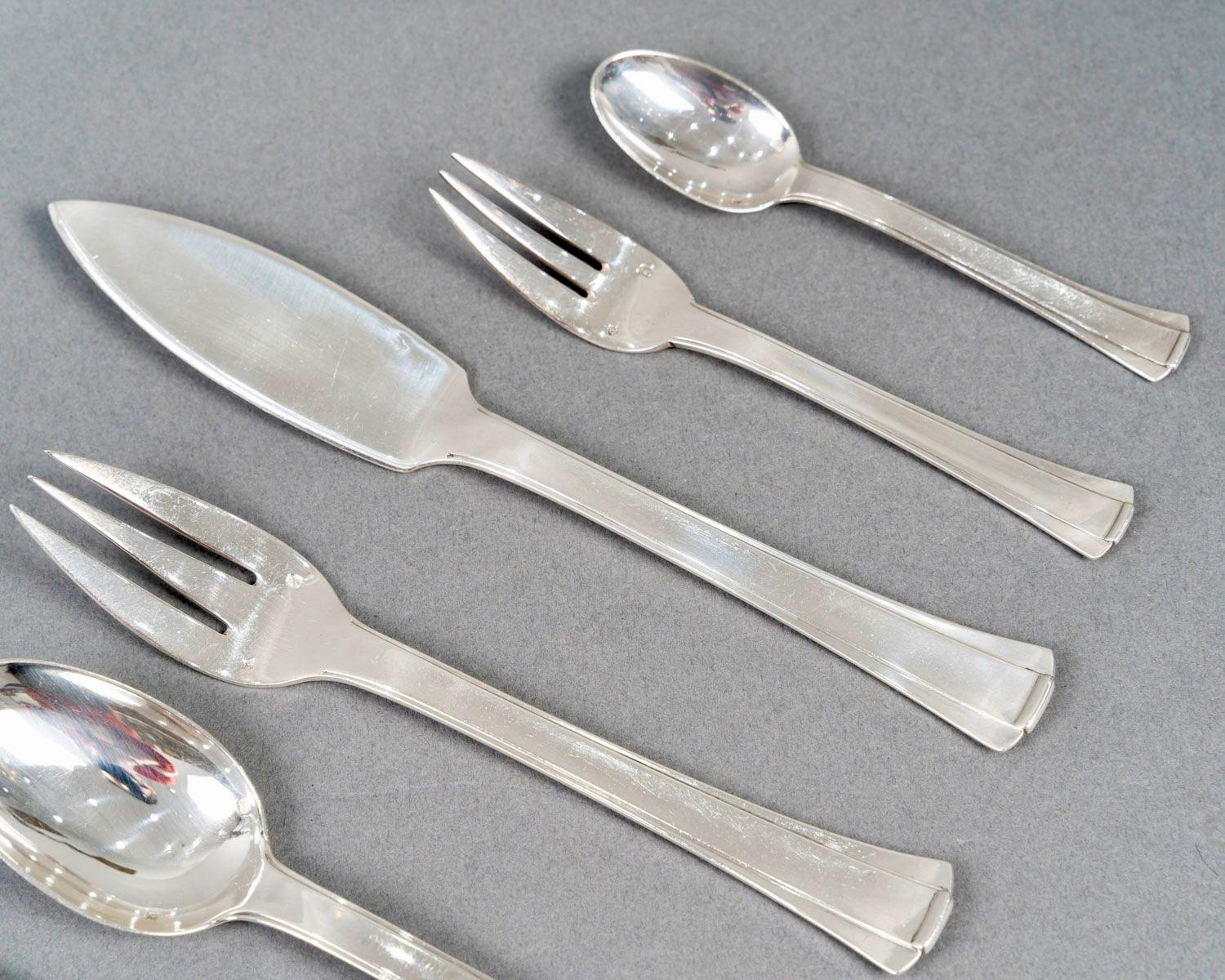 Français Jean Puiforcat Art Deco Couverts Papyrus Dinard Sterling Silver 131 Pces